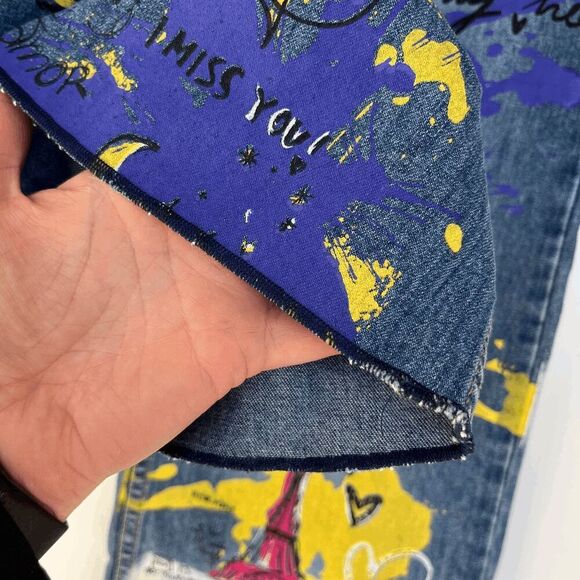 VTG Old Navy Pop Art Jeans Sz 12 – Y2K Graffiti Straight Leg Holiday 2001 - Picture 5 of 10